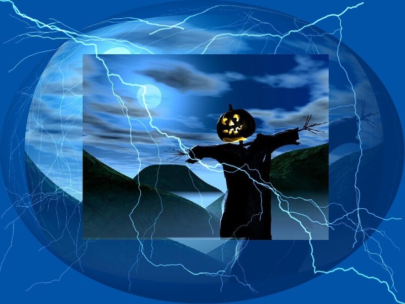 Scarecrow with Pumpkin Head — Blue