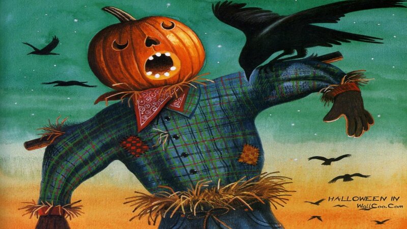 Scarecrow with Pumpkin Head — Green