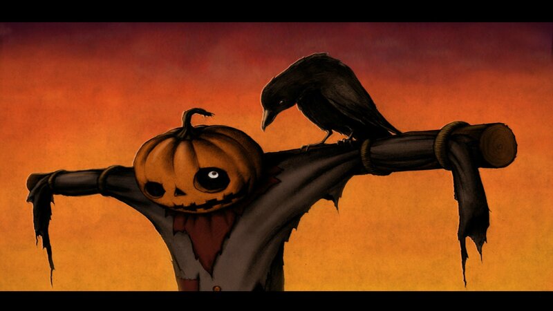 Scarecrow with Pumpkin Head — Orange, Creepy, Sunset