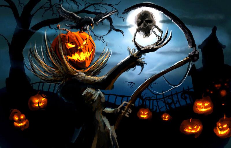 Scarecrow with Pumpkin Head — Orange, Dark