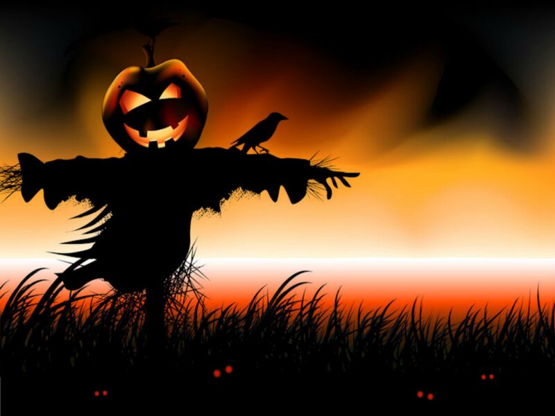 Scarecrow with Pumpkin Head — Orange, Spooky