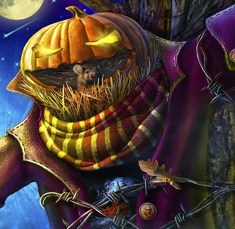 Scarecrow with Pumpkin Head — Purple, Creepy