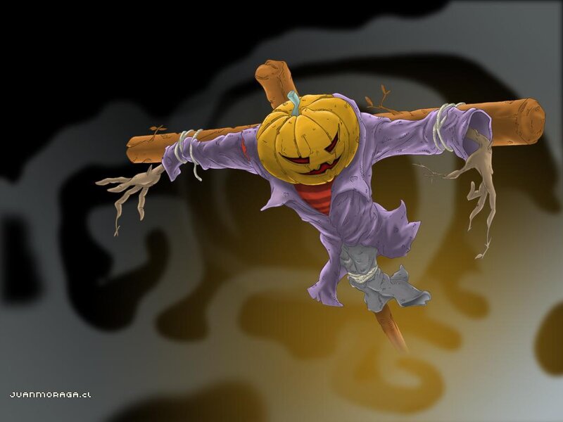 Scarecrow with Pumpkin Head — Yellow, Spooky