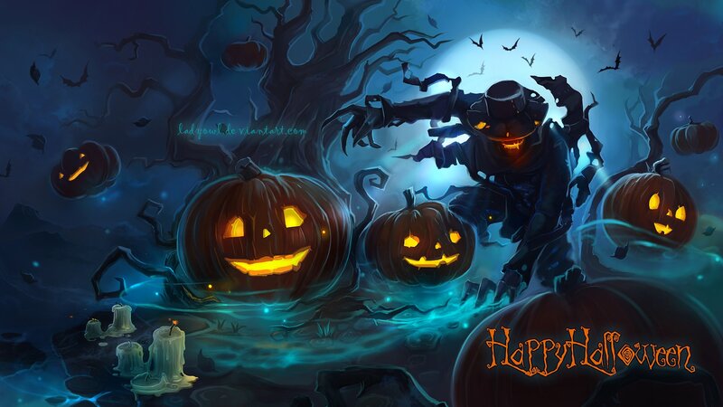 Scarecrow with Pumpkins — Blue