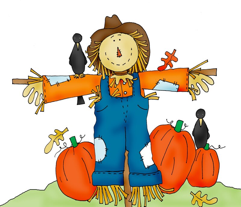Scarecrow with Pumpkins — Orange, Festive, Autumn, Illustration