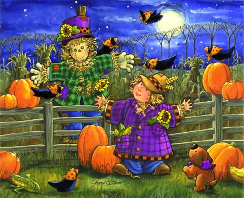 Scarecrows in Pumpkin Patch