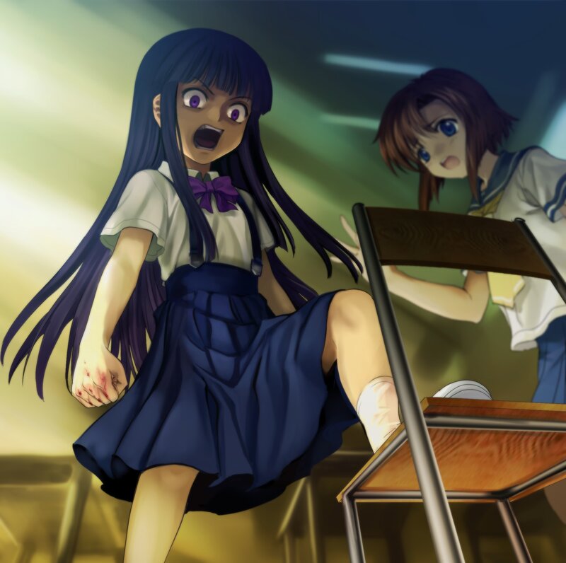 Scared anime girl in classroom