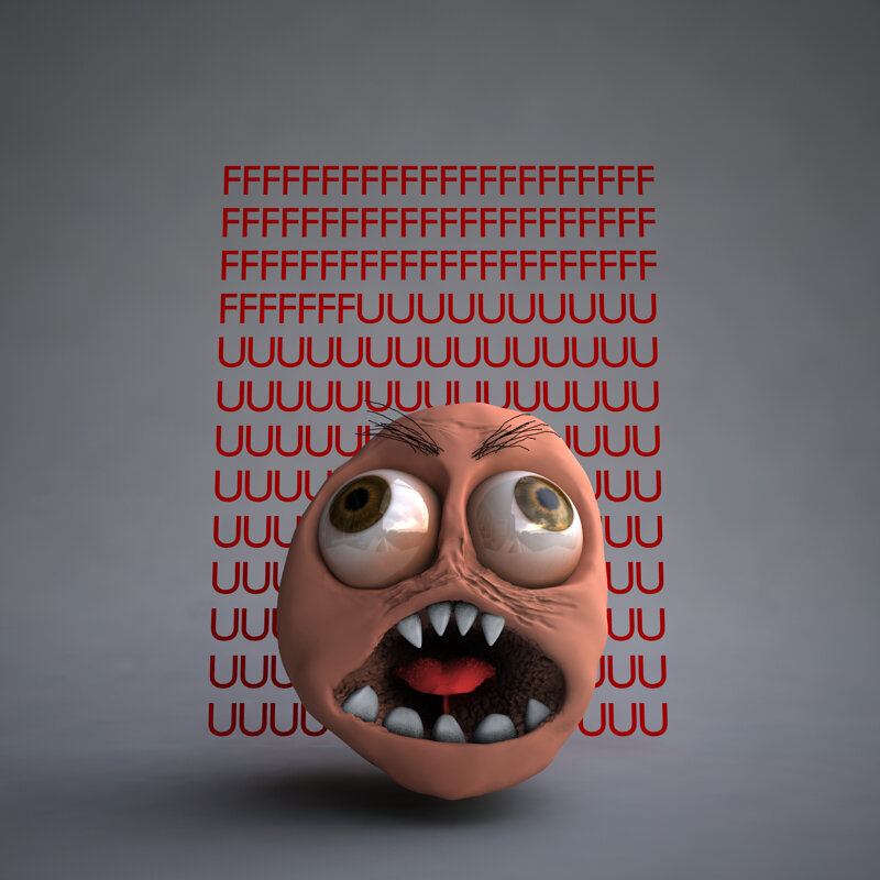 scared cartoon face with text