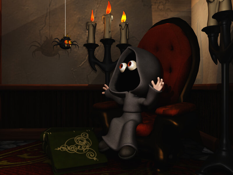 scared character in a haunted room