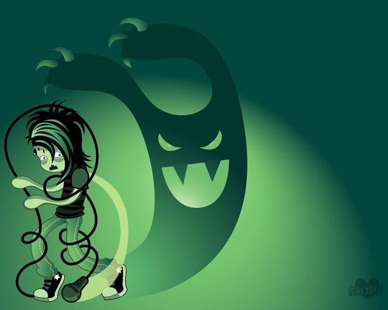 Scared Character with Ghost