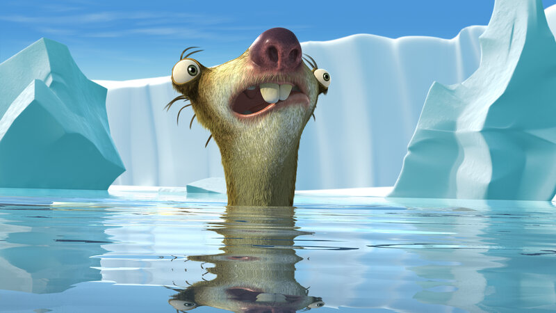 Scared sloth in water