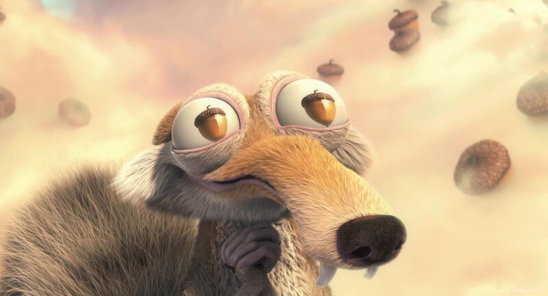 Scared squirrel with acorns