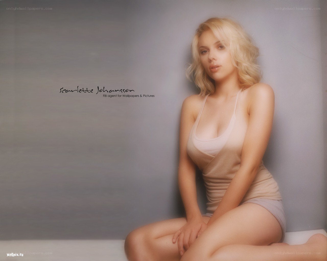 Scarlett Johansson in beige top