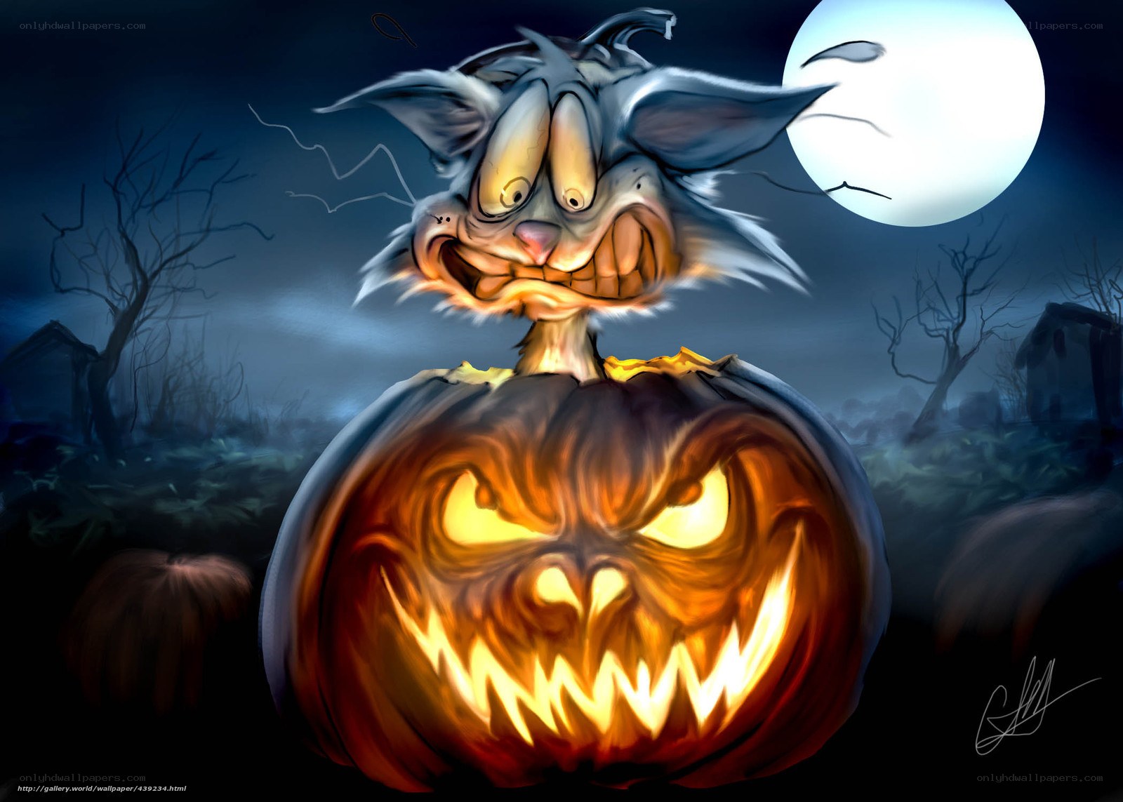 scary cat in jack-o-lantern