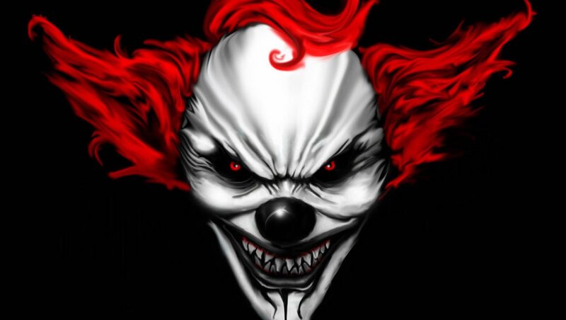 Scary Clown Face — Black, Dark, Menacing, Digital Art
