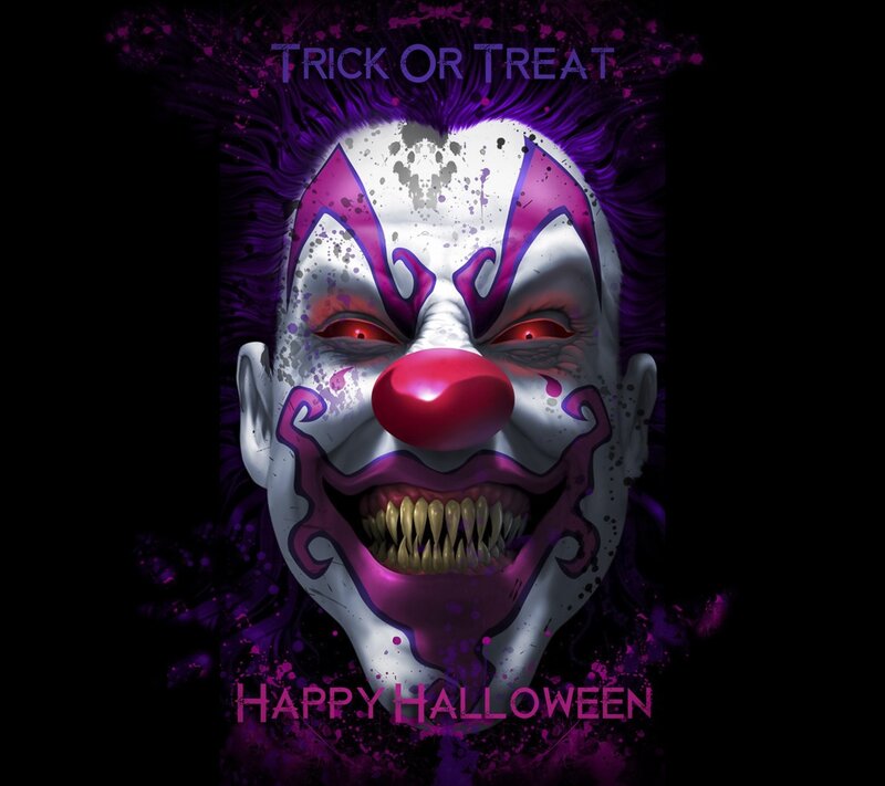 Scary Clown Face — Black, Dark, Night