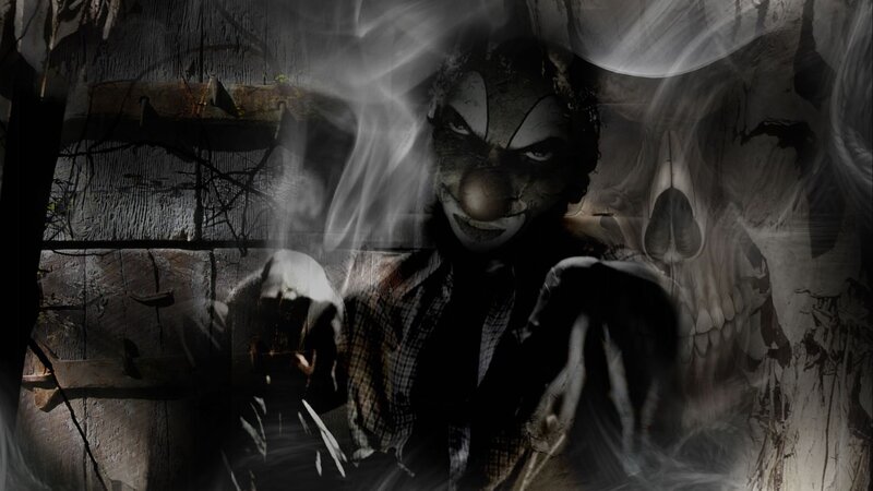 scary clown in a dark room