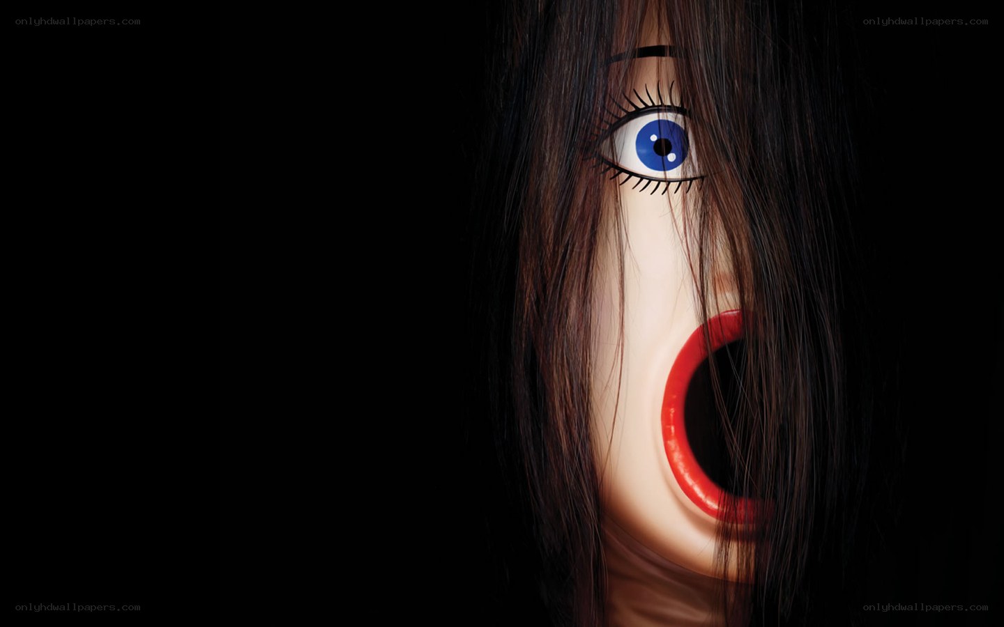 scary doll with blue eyes