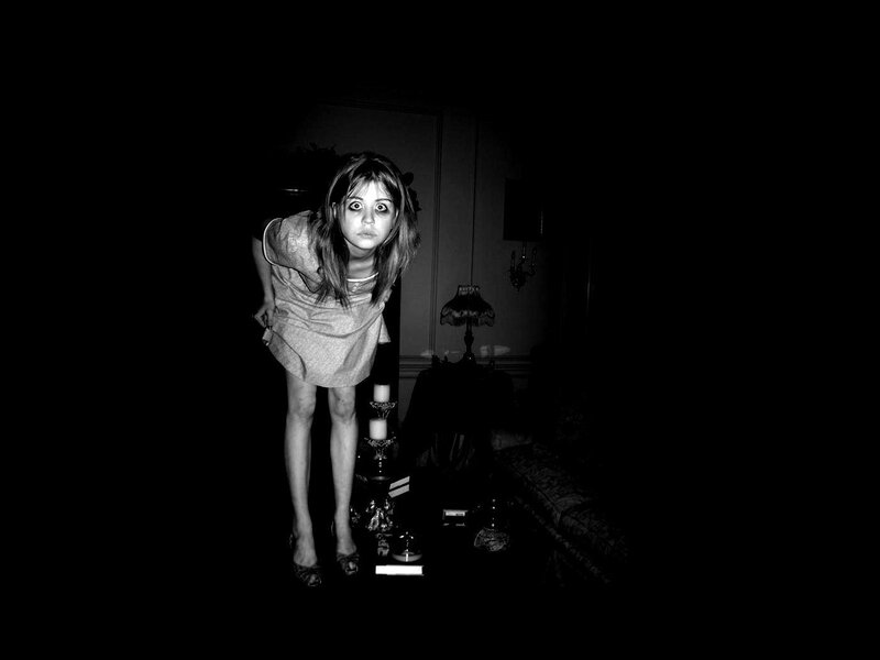 scary girl in dark room
