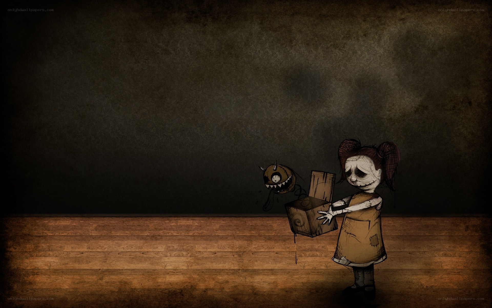 scary girl with a box