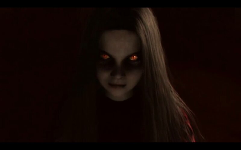 scary girl with glowing eyes