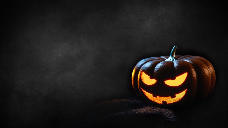scary jack-o-lantern on black