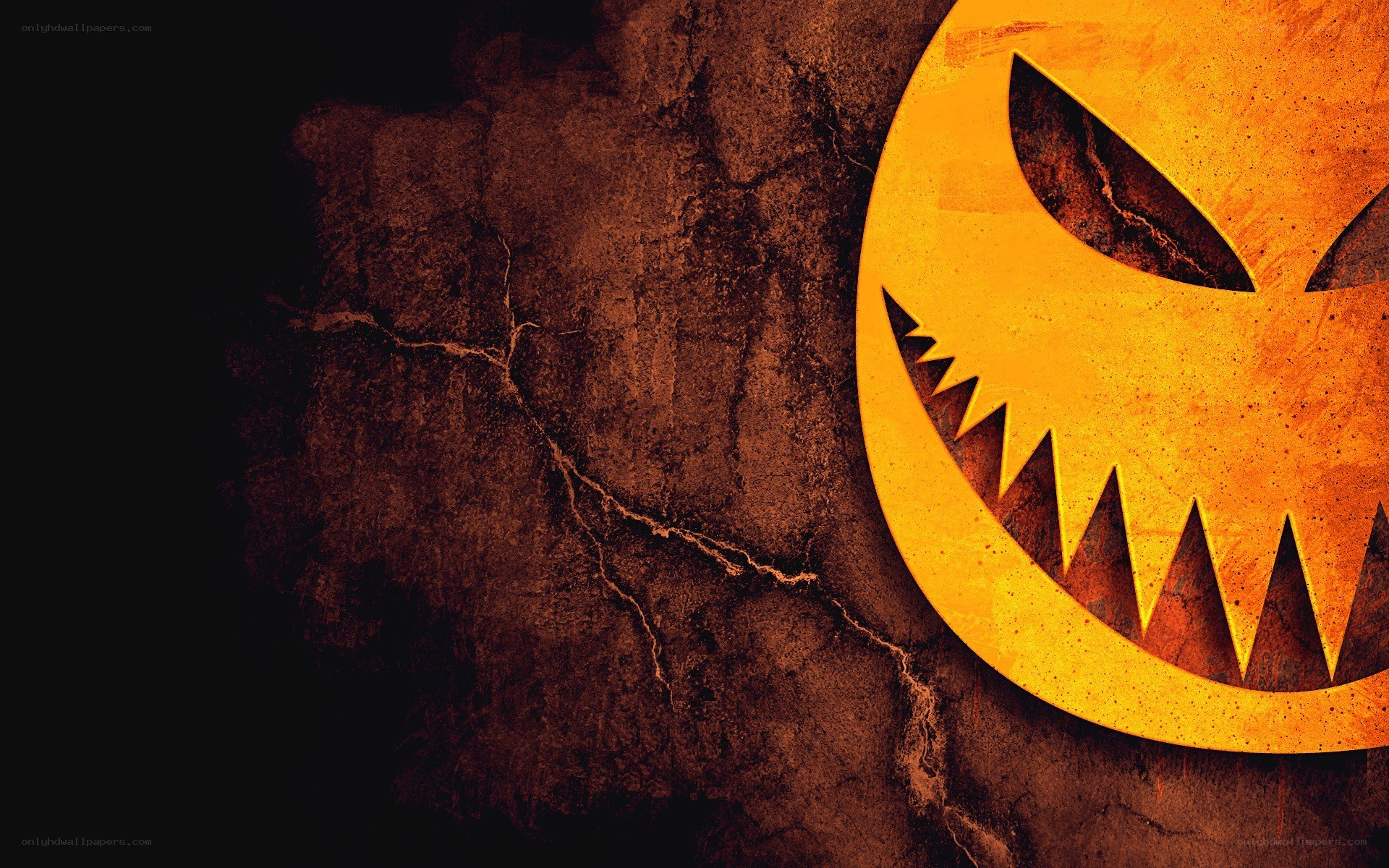 scary pumpkin face on wall