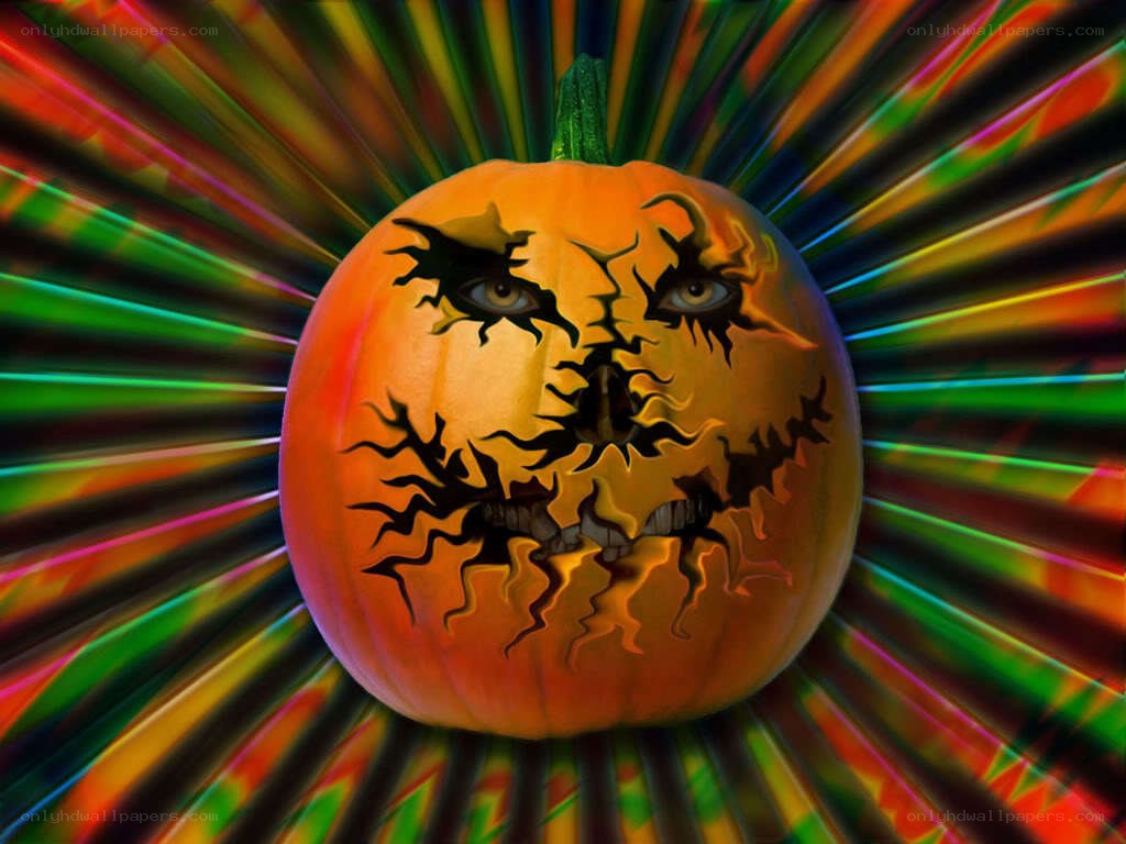 scary pumpkin with cracked face