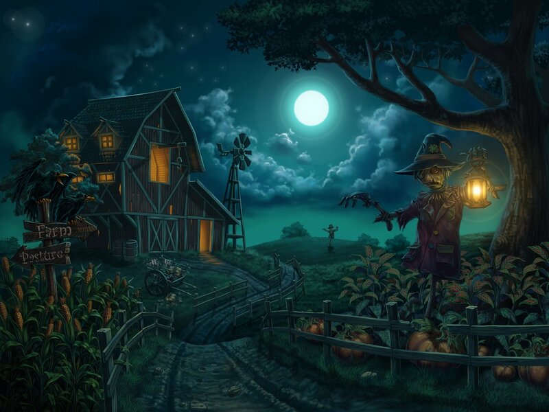 Scary scarecrow at night