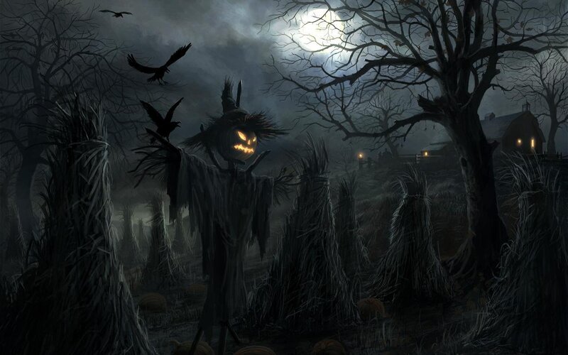 Scary scarecrow in a haunted field