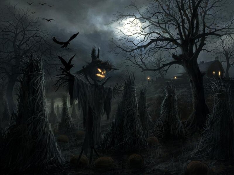 Scary scarecrow in a haunted field