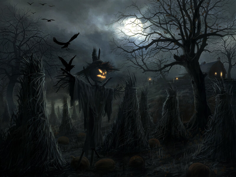 Scary scarecrow in a haunted field