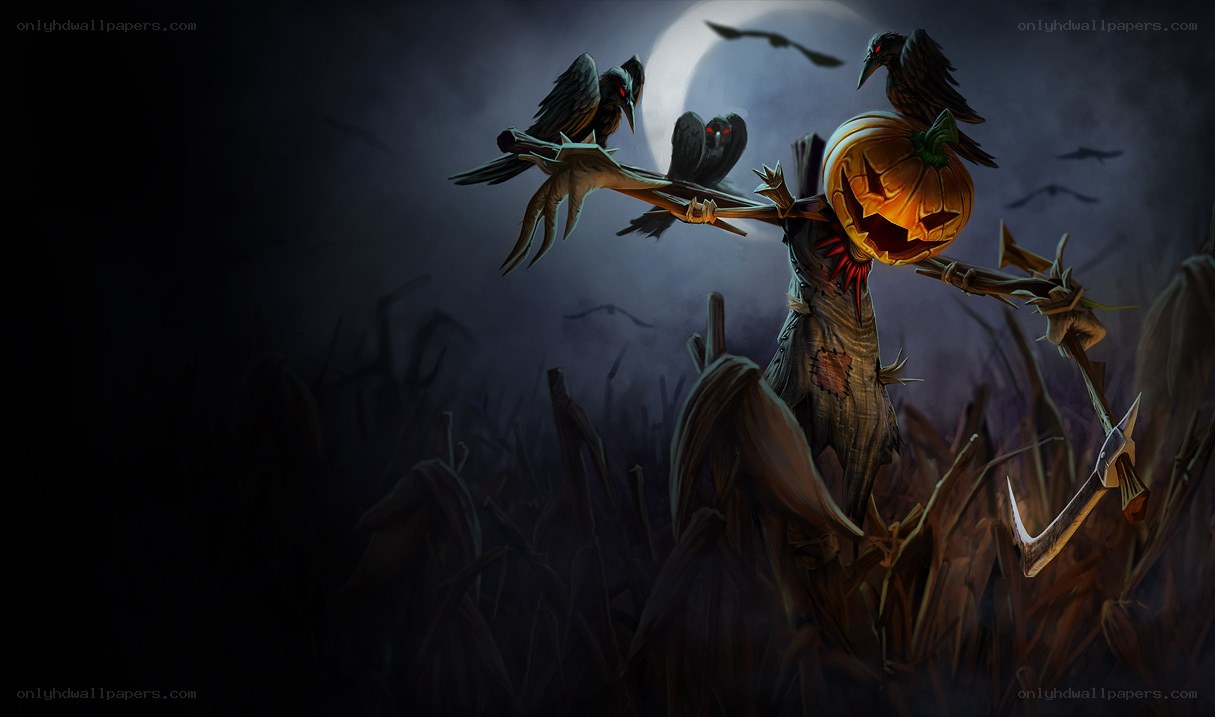 Scary scarecrow in cornfield