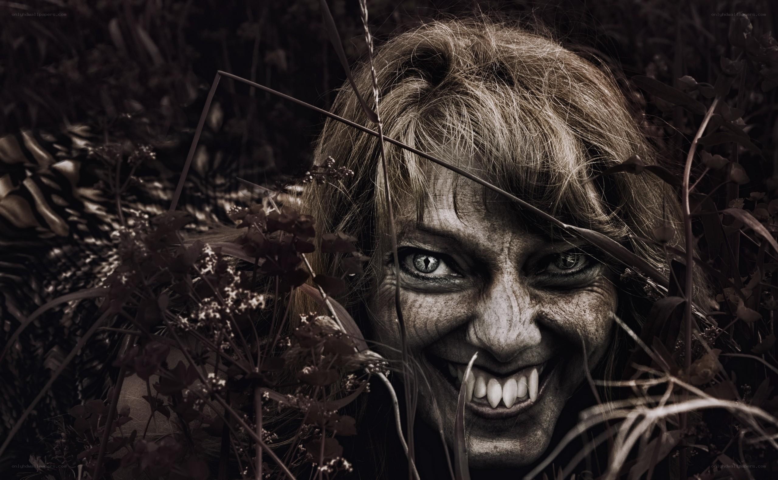 scary woman in the grass