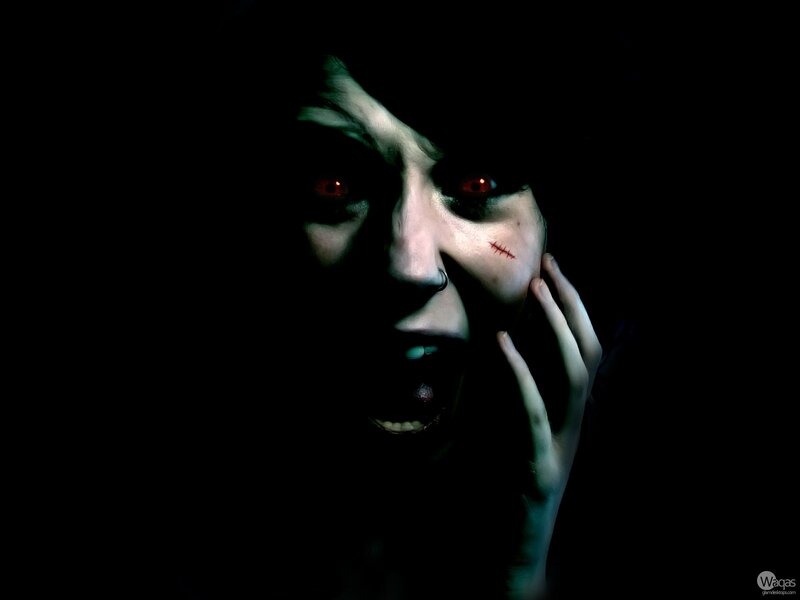 scary woman with red eyes