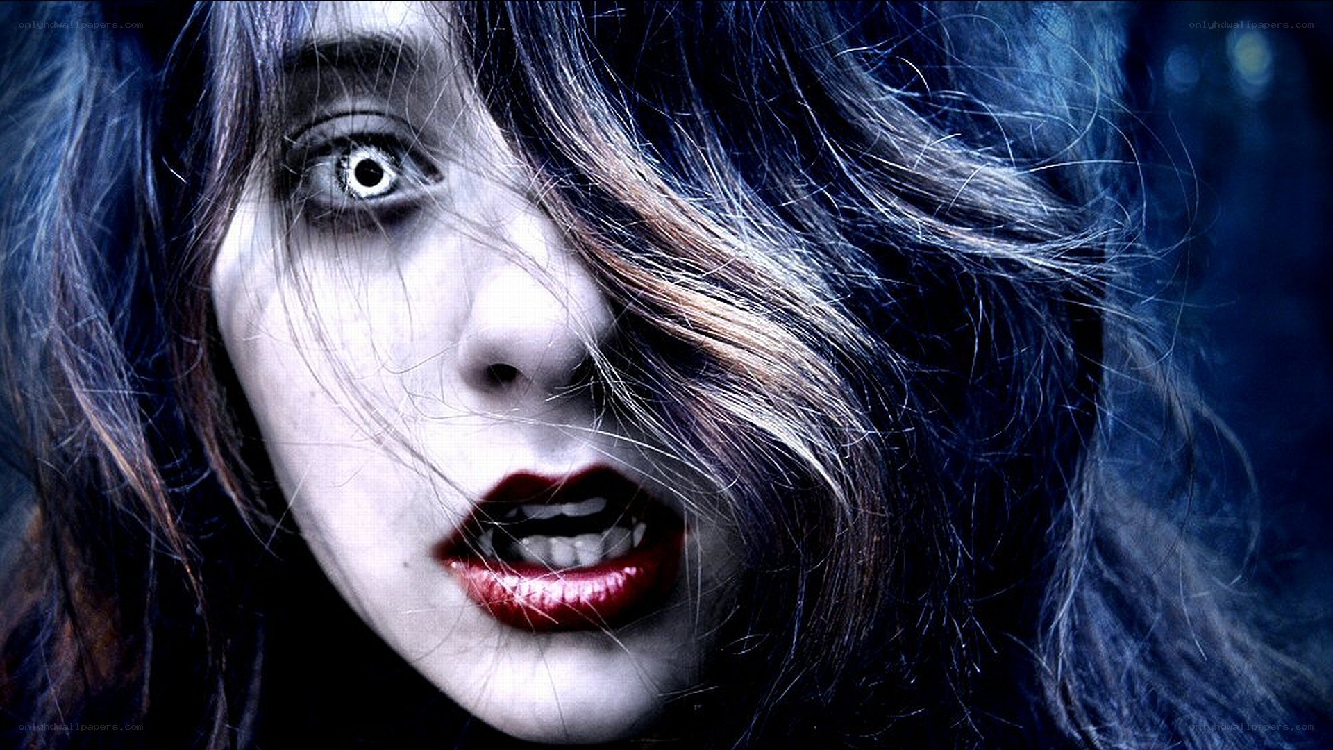 scary woman with red lips