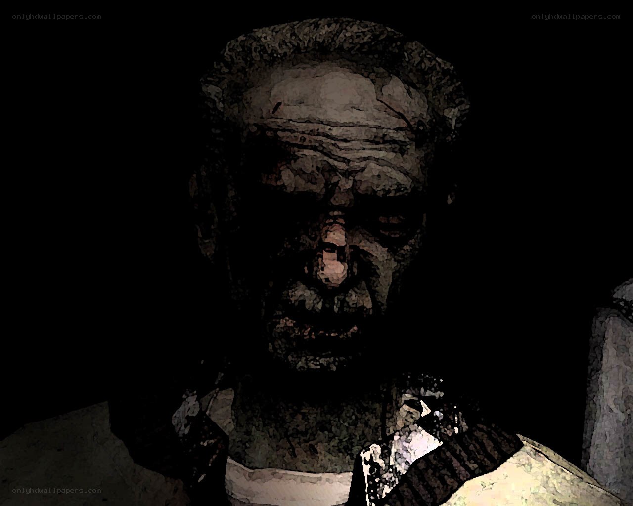 scary zombie face in dark
