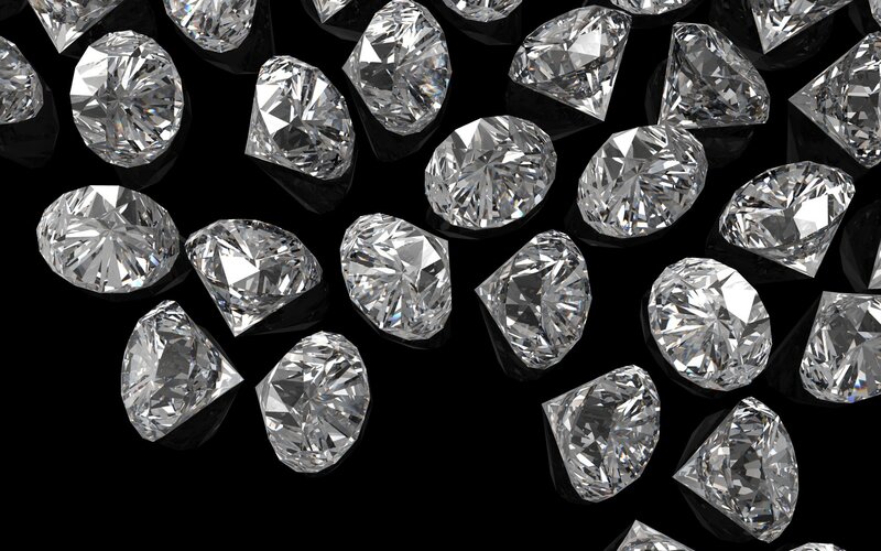 Scattered Diamonds on Black — White