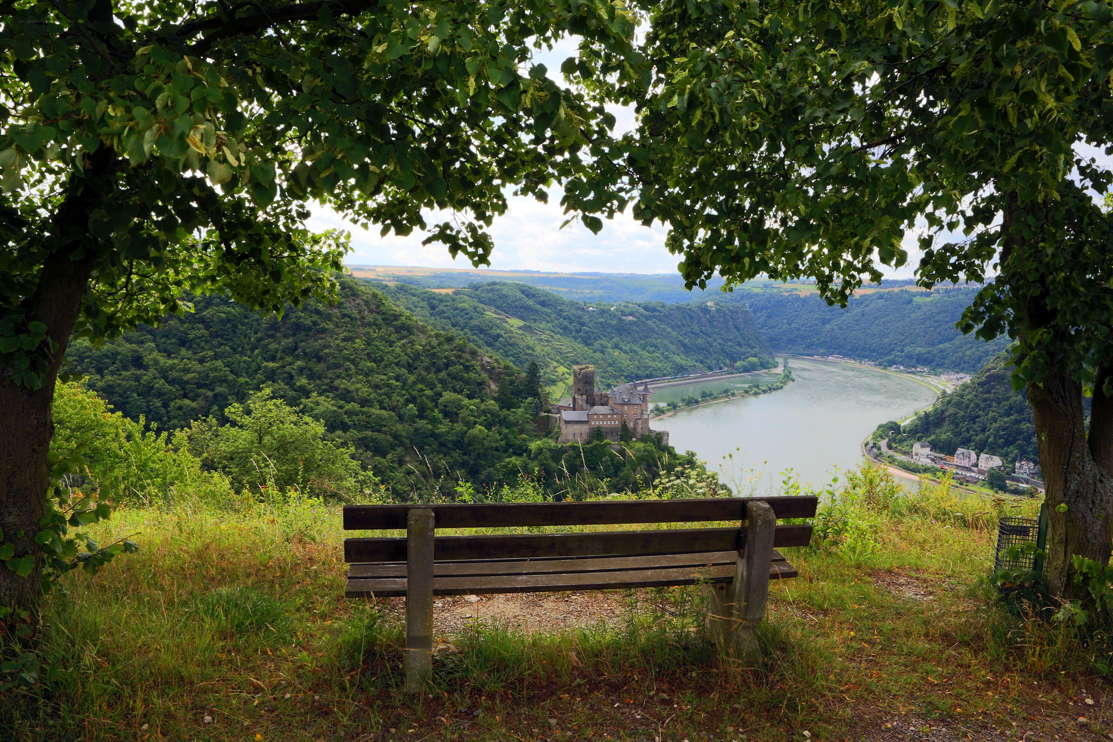 Scenic bench overlooking a river valley