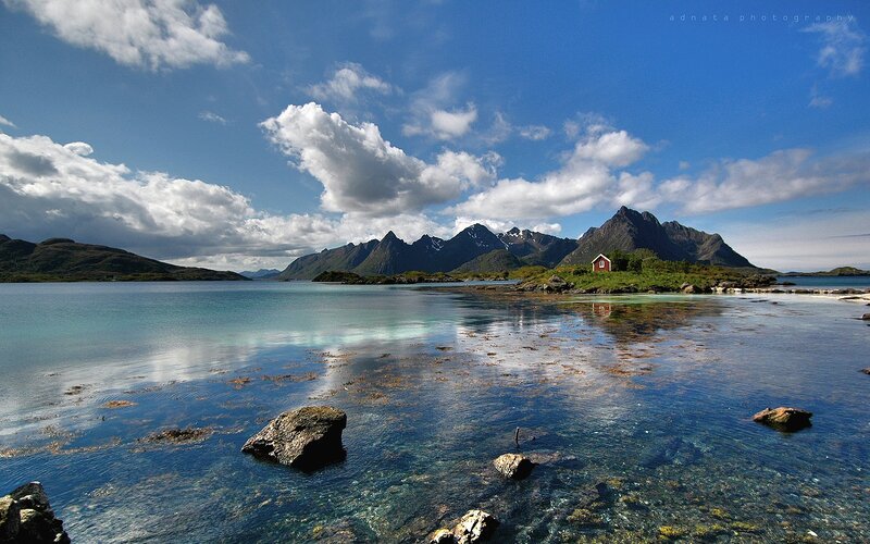 Scenic coastal landscape with mountains