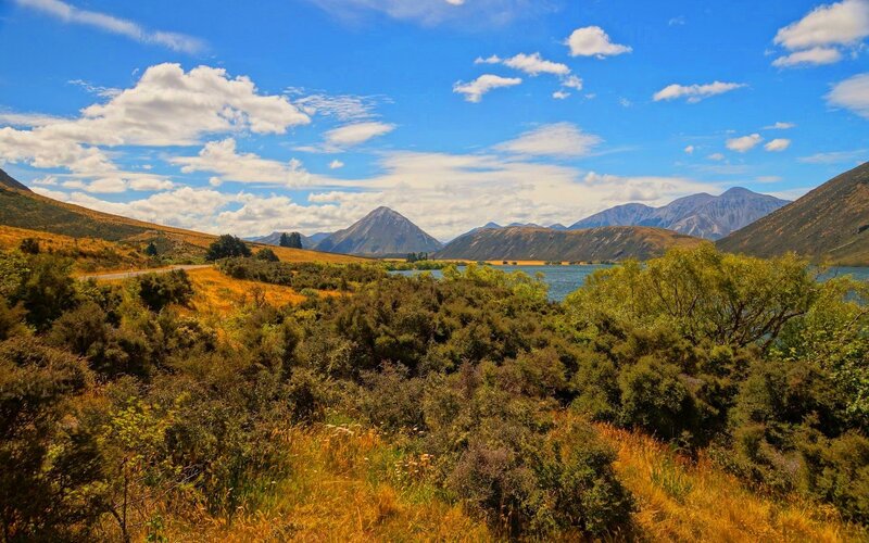 scenic lake and mountain landscape