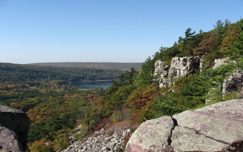 Scenic view of a lake and forest