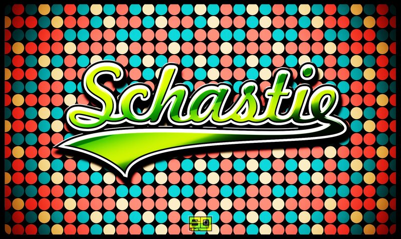 Schastie logo on colorful background