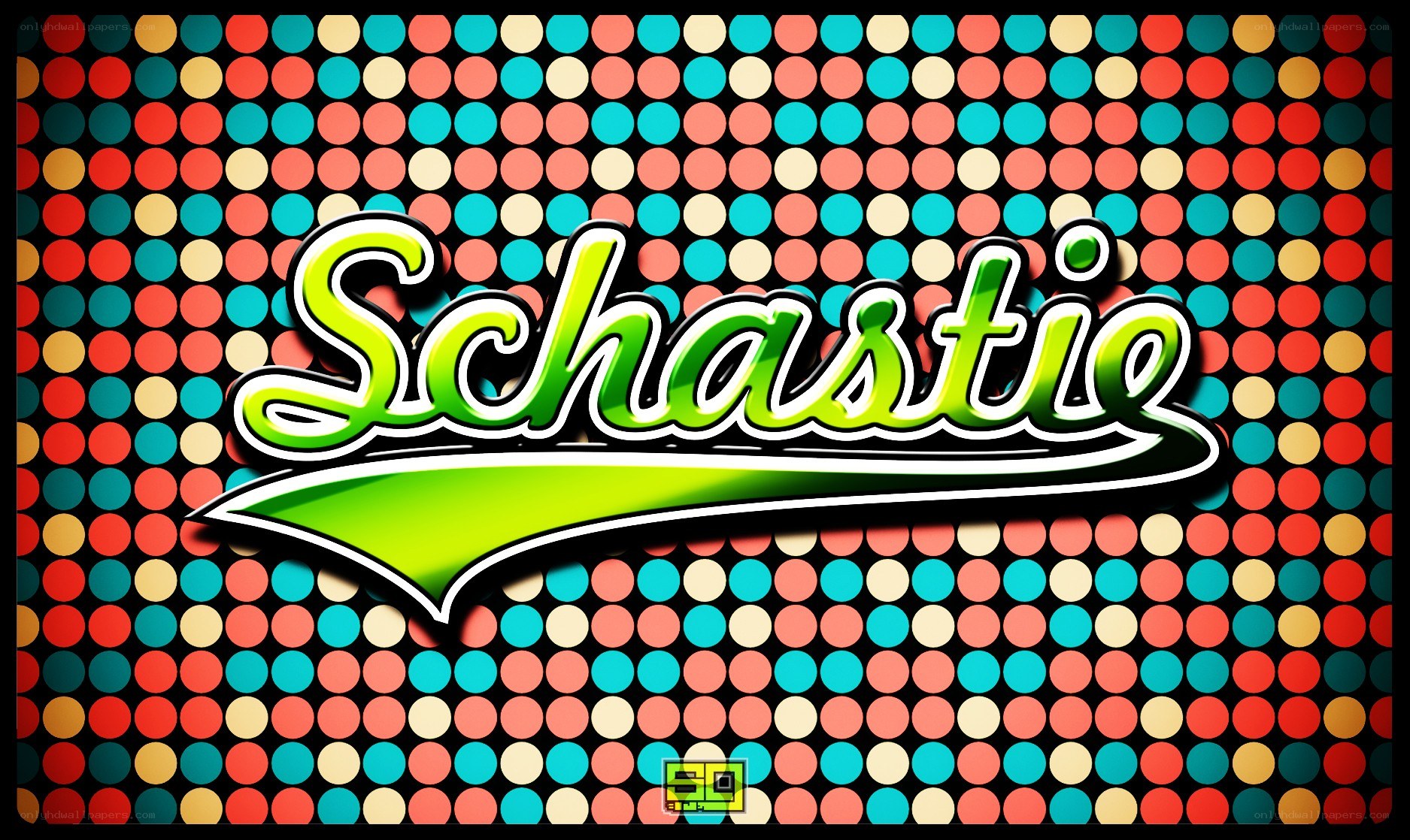 Schastie logo on colorful background