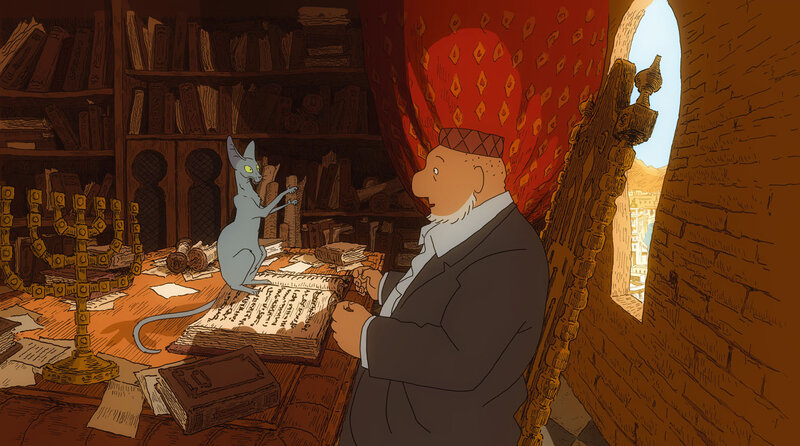 scholar and cat in library