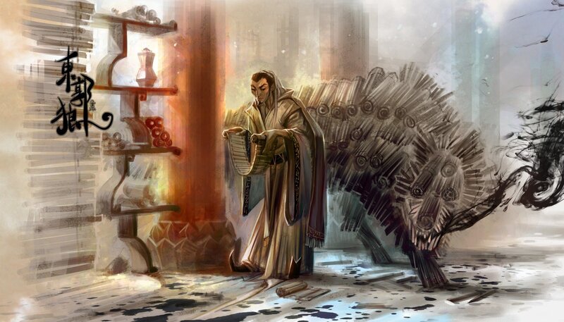 scholar with mythical beast