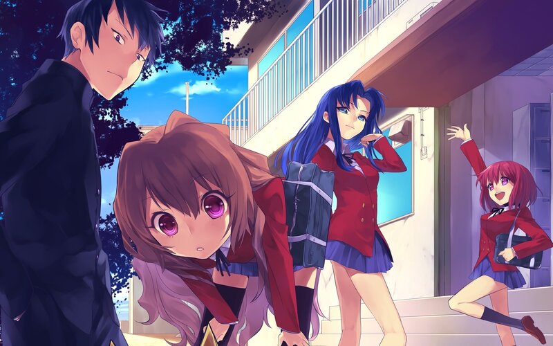 School anime characters outside
