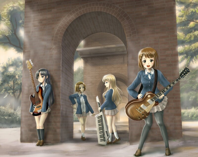 School band girls with instruments