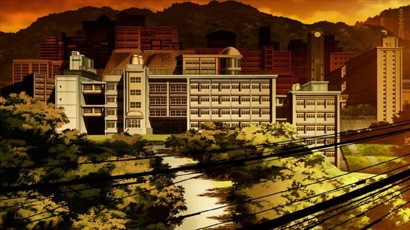 School Building at Sunset