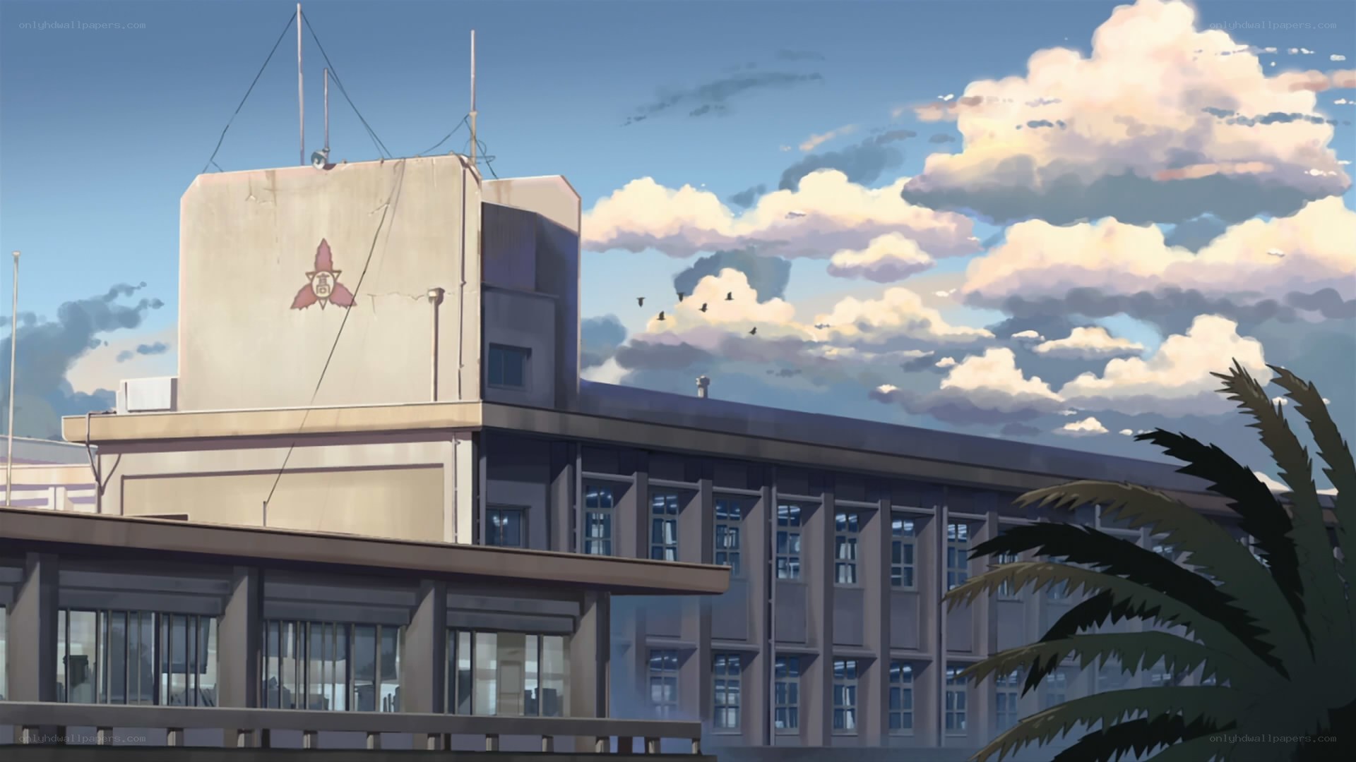 School building under cloudy sky